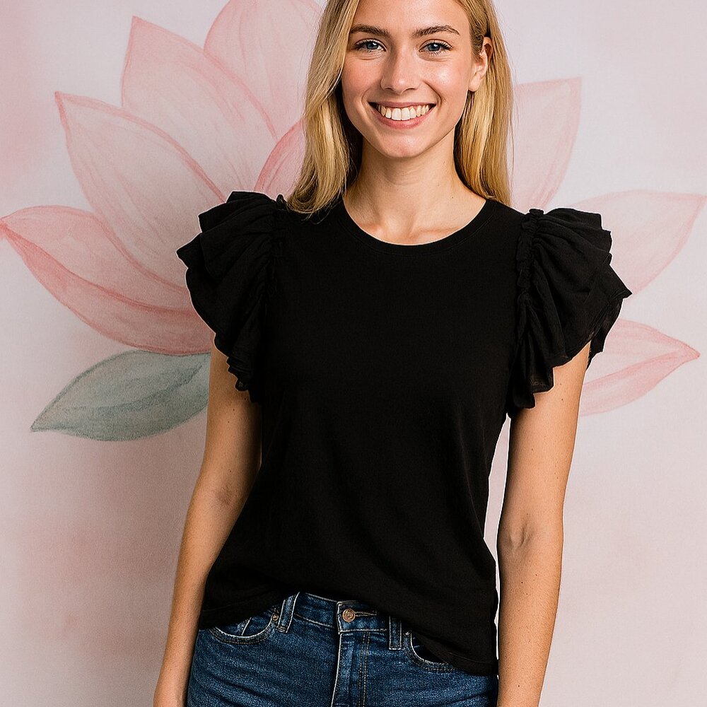 Black Ruffled T-Shirt Blouse